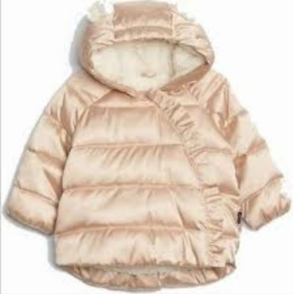 Gap Baby Shimmery Gold/Champagne Hooded Puffer Coat - Size 0-6 Months